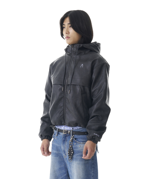 Leather Puffer Jacket (Black)