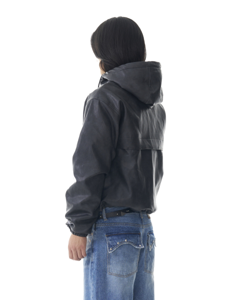 Leather Puffer Jacket (Black)