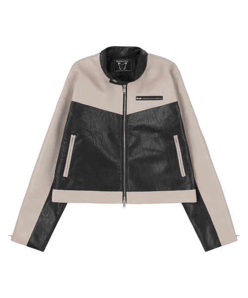 [NF] BLOCK PANEL LEATHER JACKET (BLACK)_FZA940