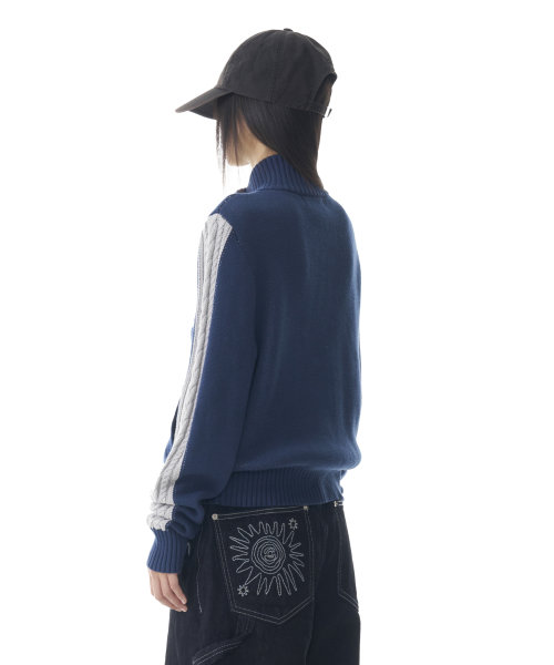 Sun Jacquard Zip-Up Sweater (Navy)