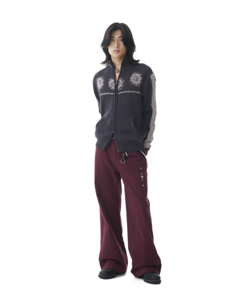 Sun Jacquard Zip-Up Sweater (Dark Gray)