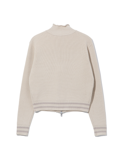 Basic Logo Jacquard Knit Zip-up_Beige