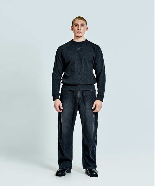 Waffle denim pants - Black