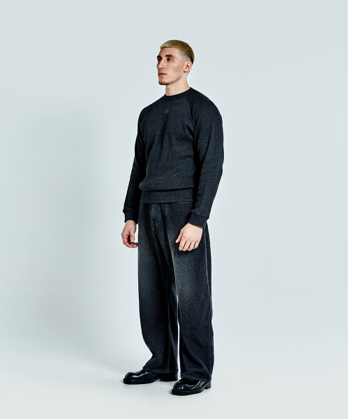 Waffle denim pants - Black