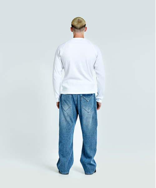 Waffle denim pants - blue
