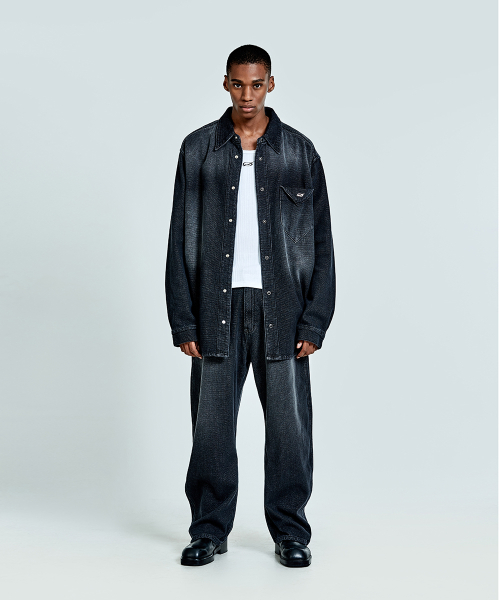 Waffle denim shirt - Black