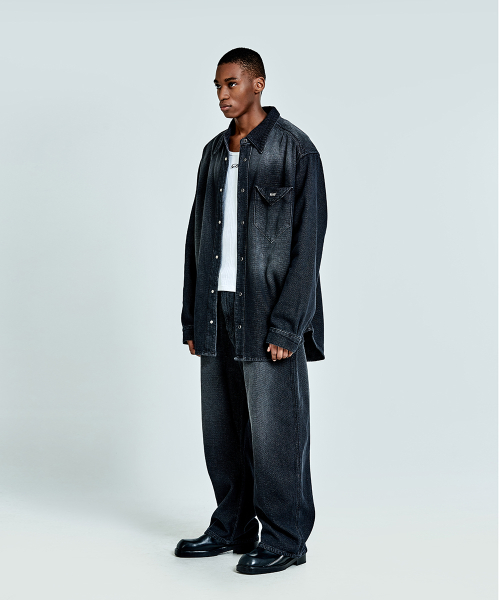 Waffle denim shirt - Black