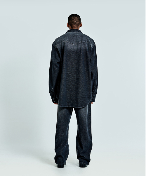Waffle denim shirt - Black
