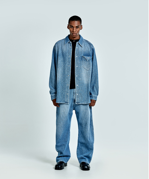 Waffle denim shirt - Blue