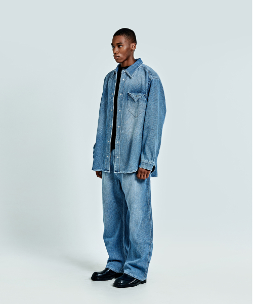 Waffle denim shirt - Blue