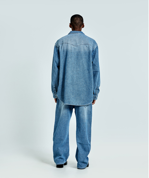Waffle denim shirt - Blue