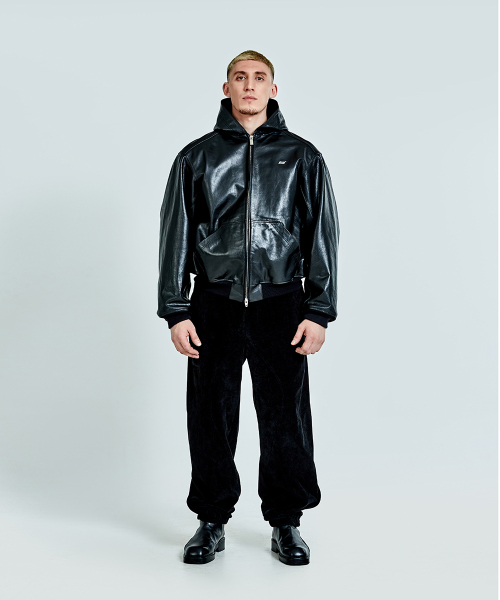 Leather Hoodie zip-up - Black