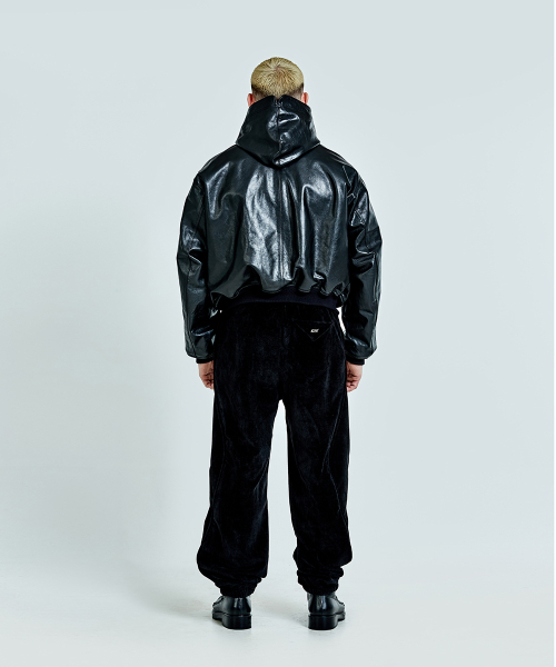 Leather Hoodie zip-up - Black