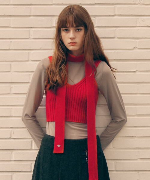 KNIT BUSTIER MUFFLER SET RED