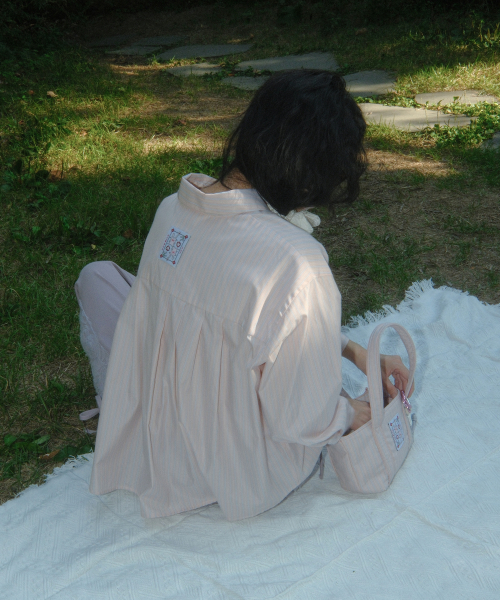 Stripe pleats shirt (pastel pink)