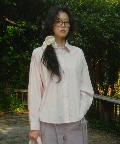 Stripe pleats shirt (pastel pink)