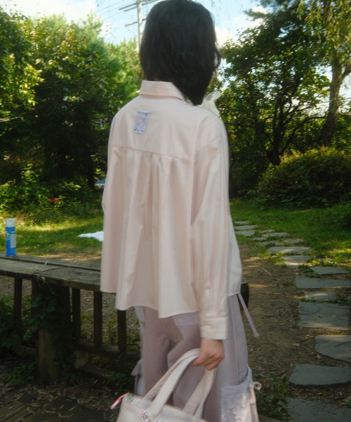 Stripe pleats shirt (pastel pink)