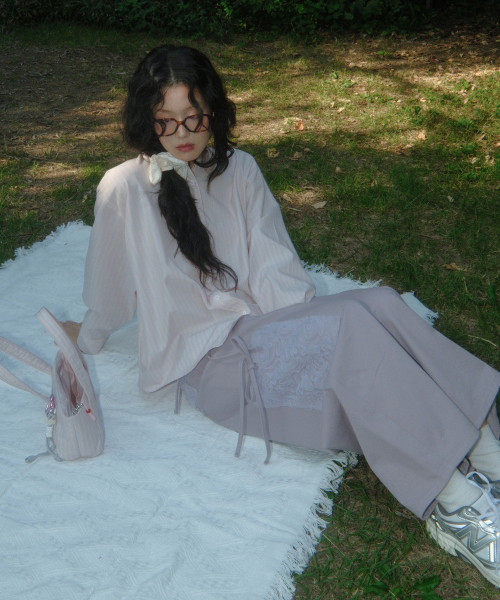 Stripe pleats shirt (pastel pink)