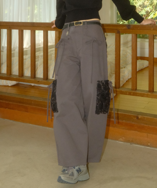 Ribbon Cotton Pants (Charcoal)