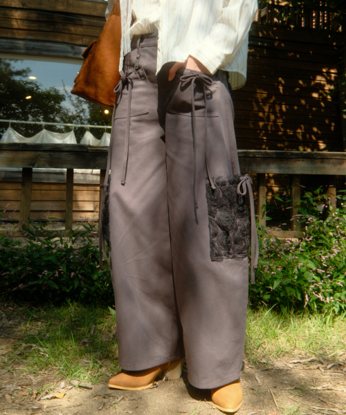 Ribbon Cotton Pants (Charcoal)
