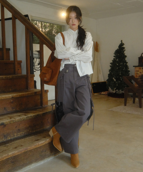 Ribbon Cotton Pants (Charcoal)