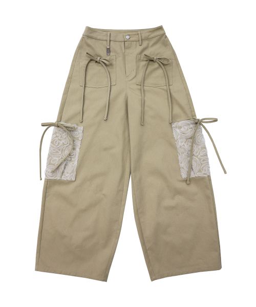 Ribbon Cotton Pants (Beige)