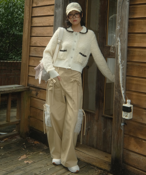 Ribbon Cotton Pants (Beige)