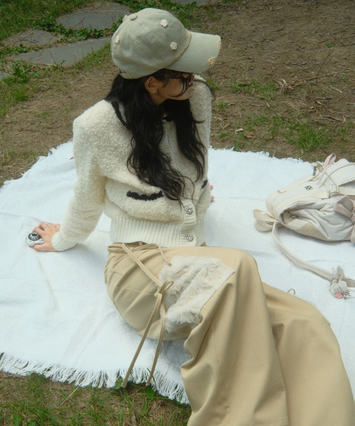 Ribbon Cotton Pants (Beige)