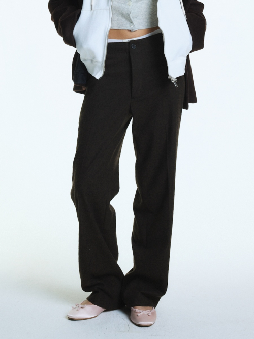 G STRAIGHT WOOL PANTS (BROWN)