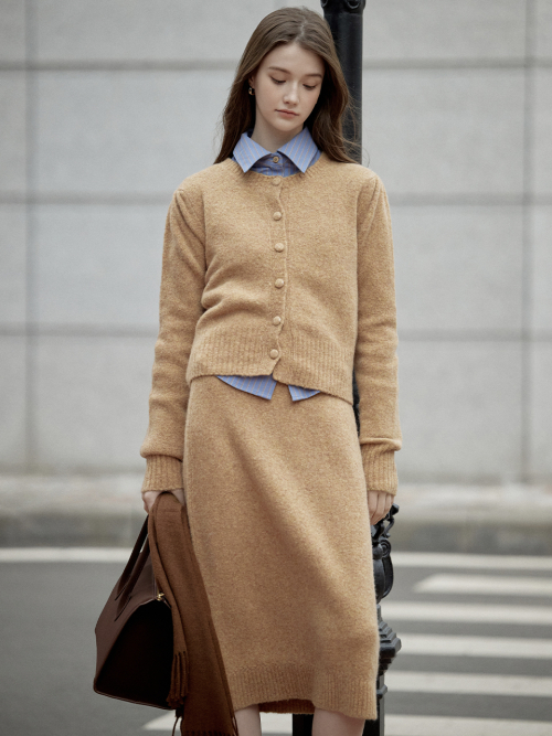 LIRIEN woolen skirt_GOLDEN BEIGE
