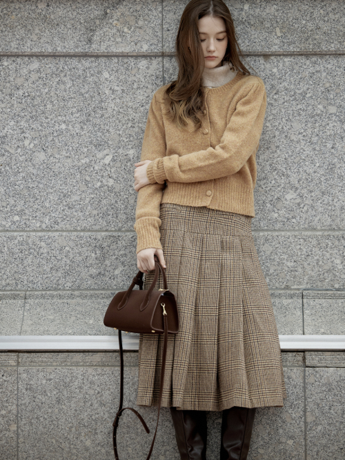 ETIENNE check midi skirt_BEIGE