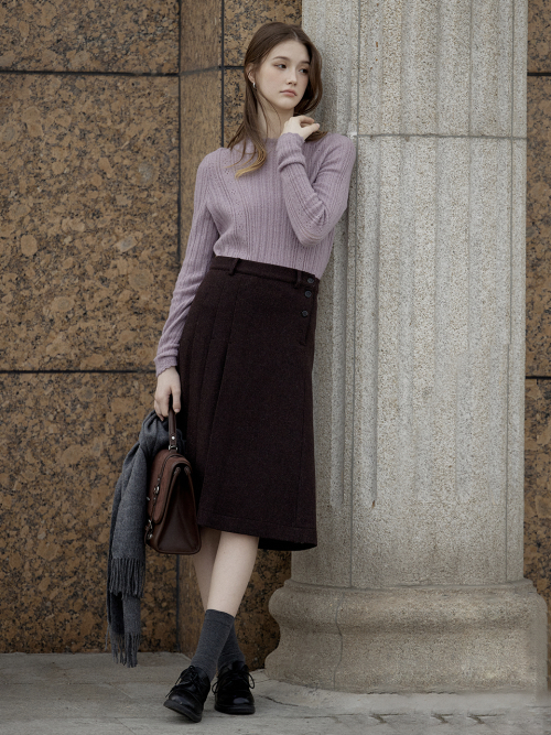 CIEL wool pleats skirt_BROWN