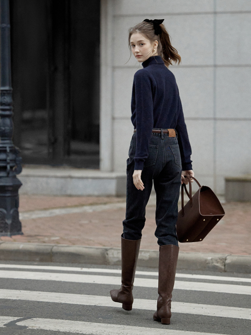 NENCY straight denim pants_BLACK