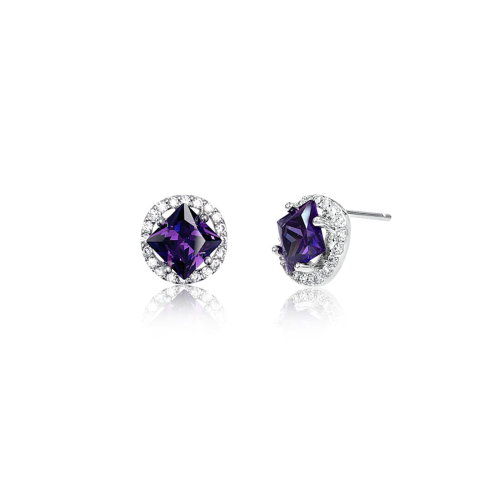 Flynn Square Cut Cubic Earrings - Purple