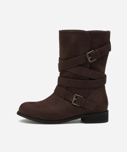 Round Toe Belted Mid Boots 412446007 (3cm/3colors)