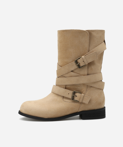 Round Toe Belted Mid Boots 412446007 (3cm/3colors)