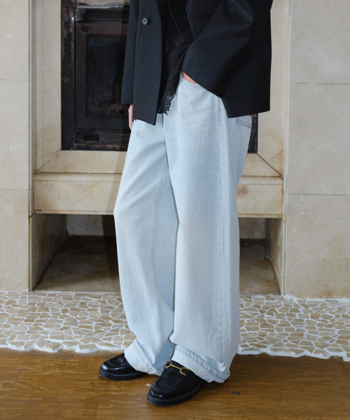 LOOSE FIT WASHED DENIM PANTS - LIGHT BLUE