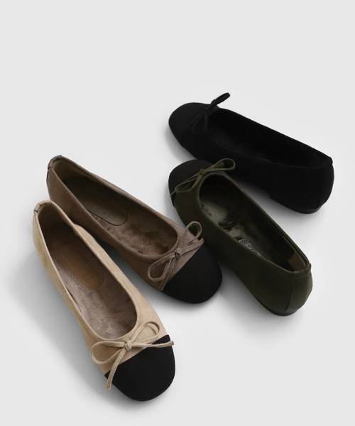 Malette Suede Fur Lined Ribbon Flats (1cm)
