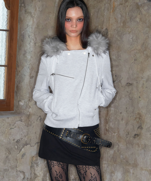 Rider Fur Hood Zip Up (MELANGE WHITE)