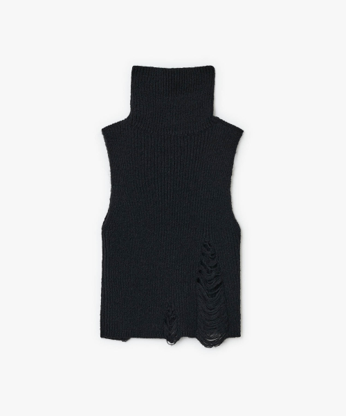 Damaged Turtleneck Sleeveless Knit (BLACK)