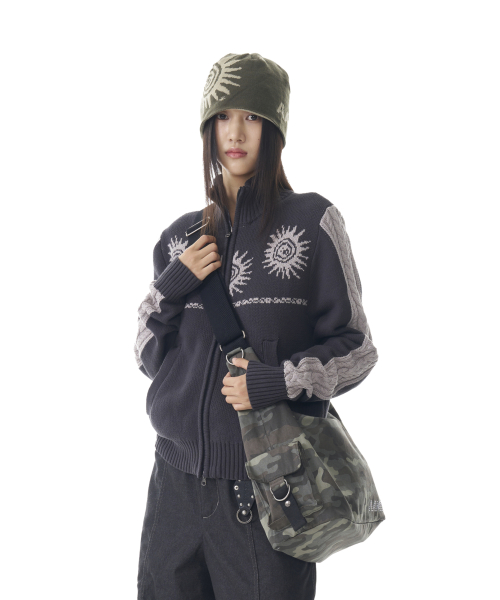 Camouflage Studded Logo Cross Bag (Khaki)