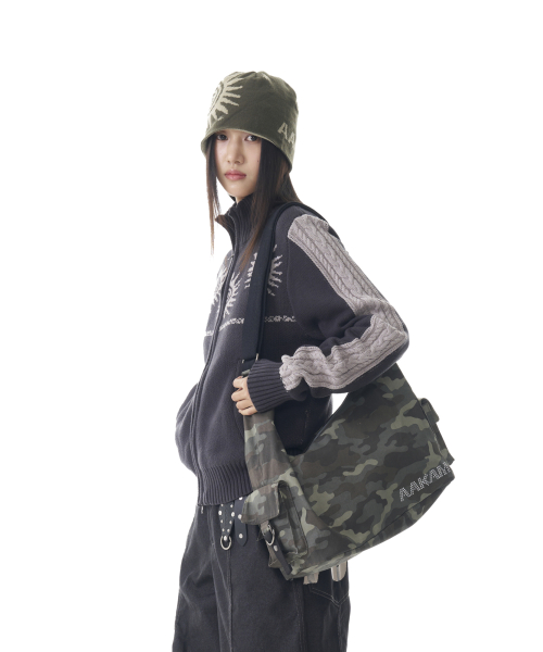 Camouflage Studded Logo Cross Bag (Khaki)