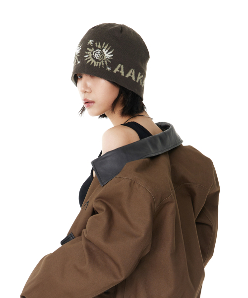 Small Sun Jacquard Beanie (Brown)