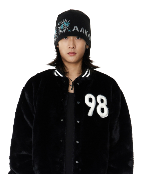 Small Sun Jacquard Beanie (Black)