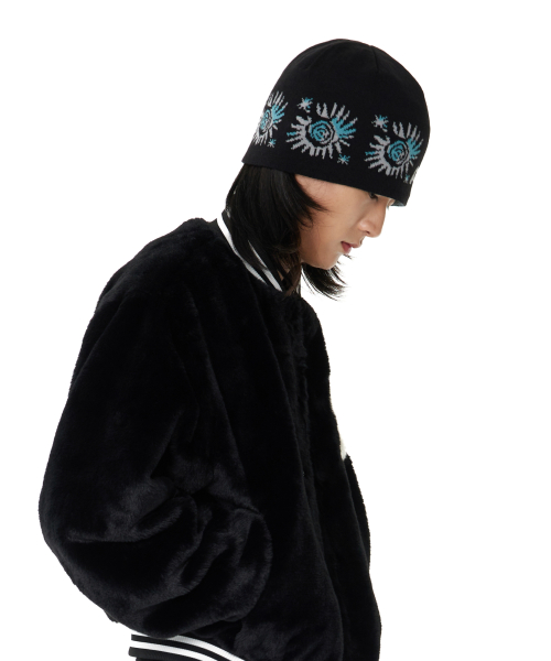 Small Sun Jacquard Beanie (Black)