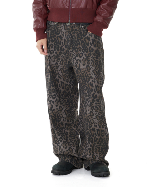 Leopard Pattern Cotton Pants (Purple)