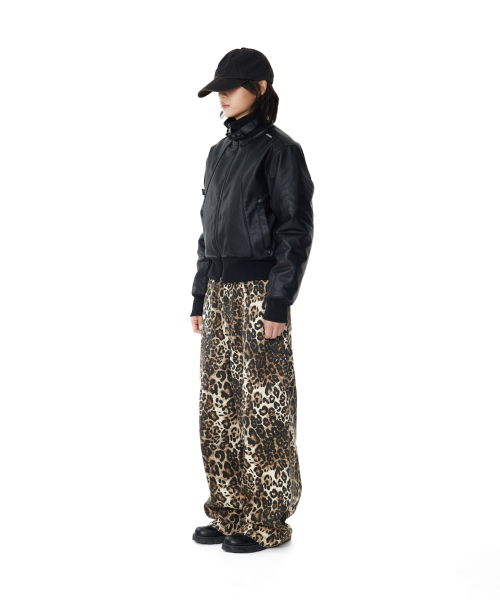 Leopard Pattern Cotton Pants (Brown)