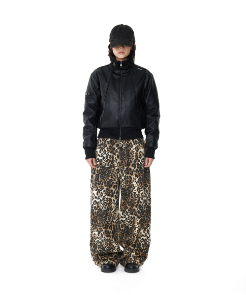 Leopard Pattern Cotton Pants (Brown)