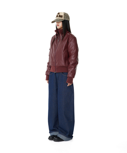 Grid Pattern Denim Pants (Blue)