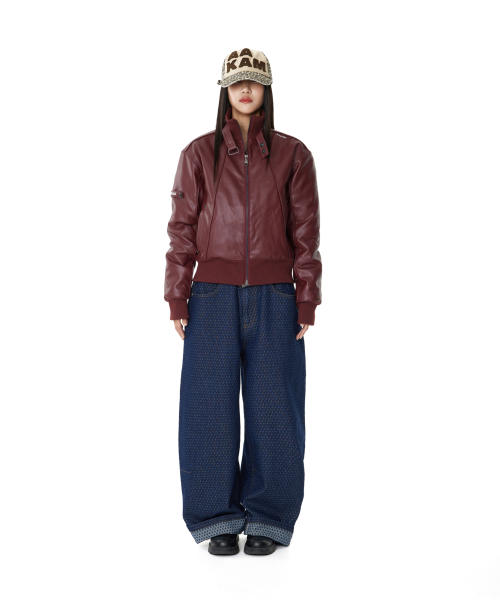 Grid Pattern Denim Pants (Blue)